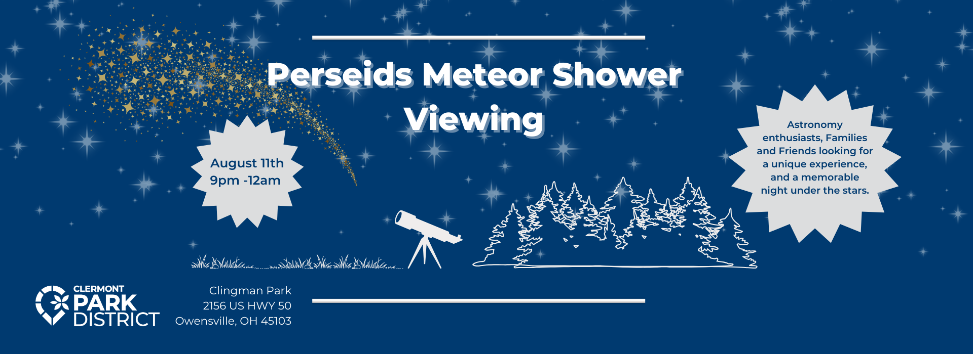Perseid Meteor Shower Viewing August 11th 9pm-Midnight, Clingman Park
